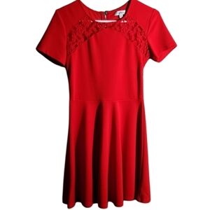 Olsenboye Dress Womens Size M Red Lace Sheer Waffle Fabric
